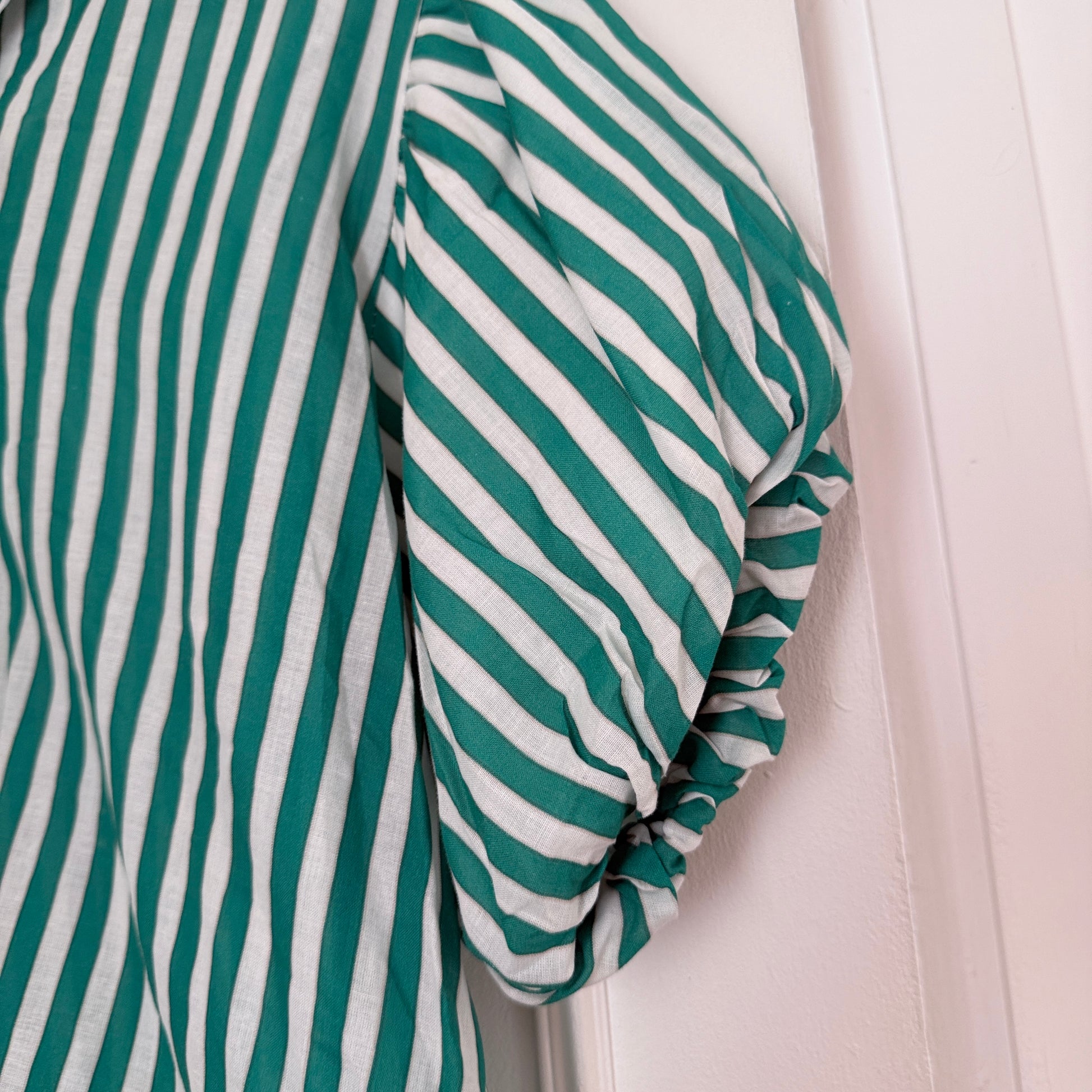 Blouse verte et blanche rayée en coton LOUNAE