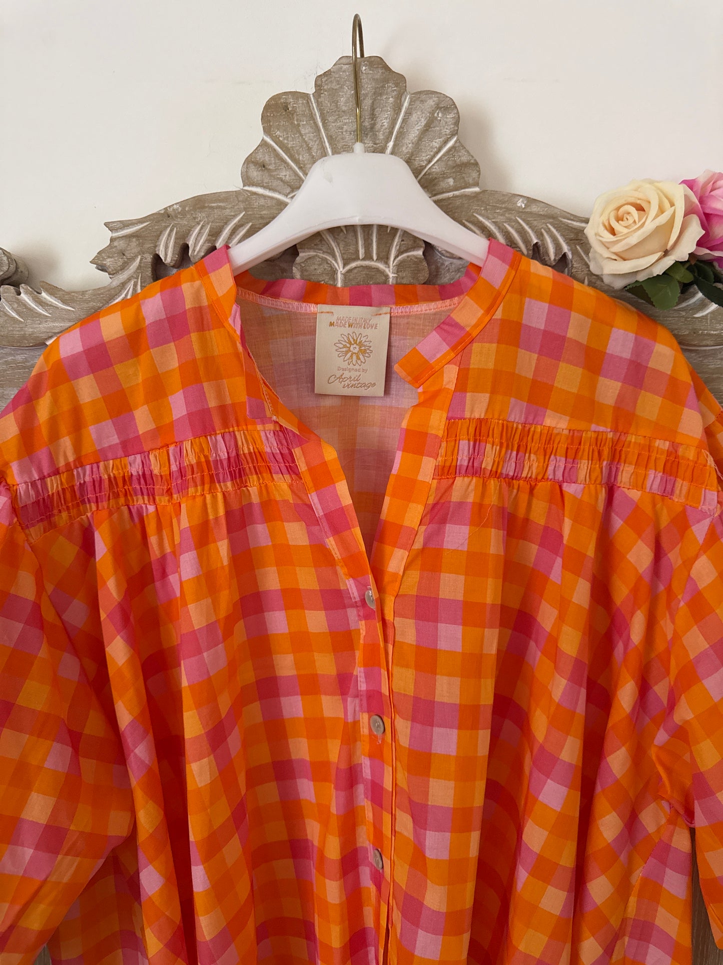 Chemise rayée orange et rose - April vintage