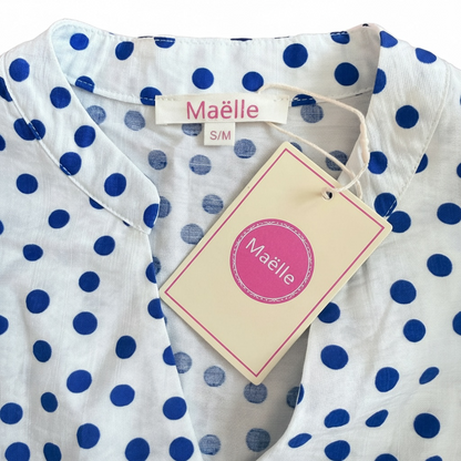 Blouse à pois bleus manches volantées LOUNAE