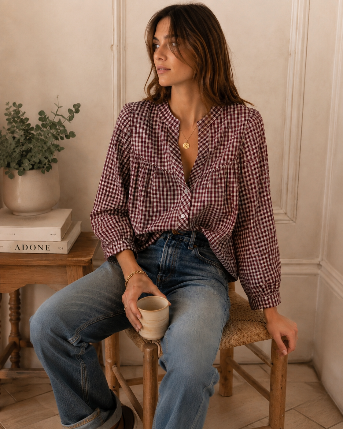 Chemise vichy bordeaux et écru LOUNAE
