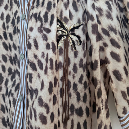 Chemise beige marron leopard manches ballon taille unique LOUNAE