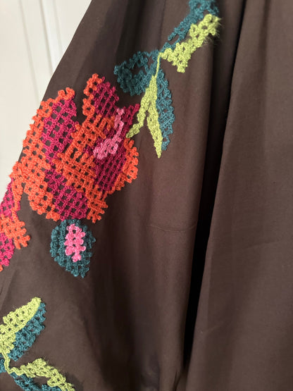 Blouse bohème marron manches ballon LOUNAE