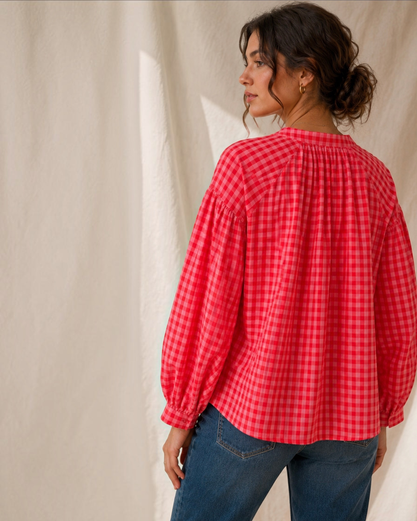 Blouse vichy corail et rose LOUNAE