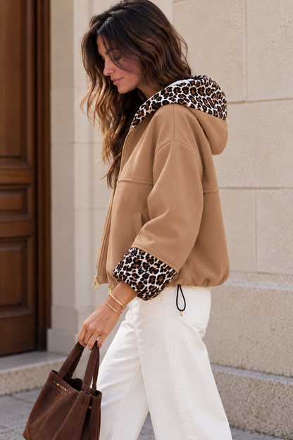 Blouson Johanna Overzise Camel Imprimé Léopard LOUNAE