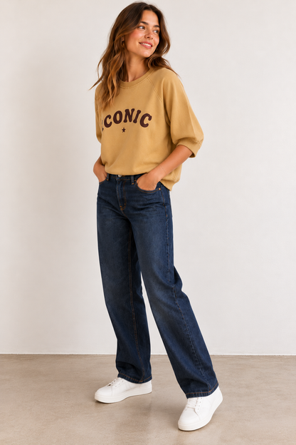 Sweat Femme Oversize Moutarde Iconic Marron – 100 % Coton LOUNAE