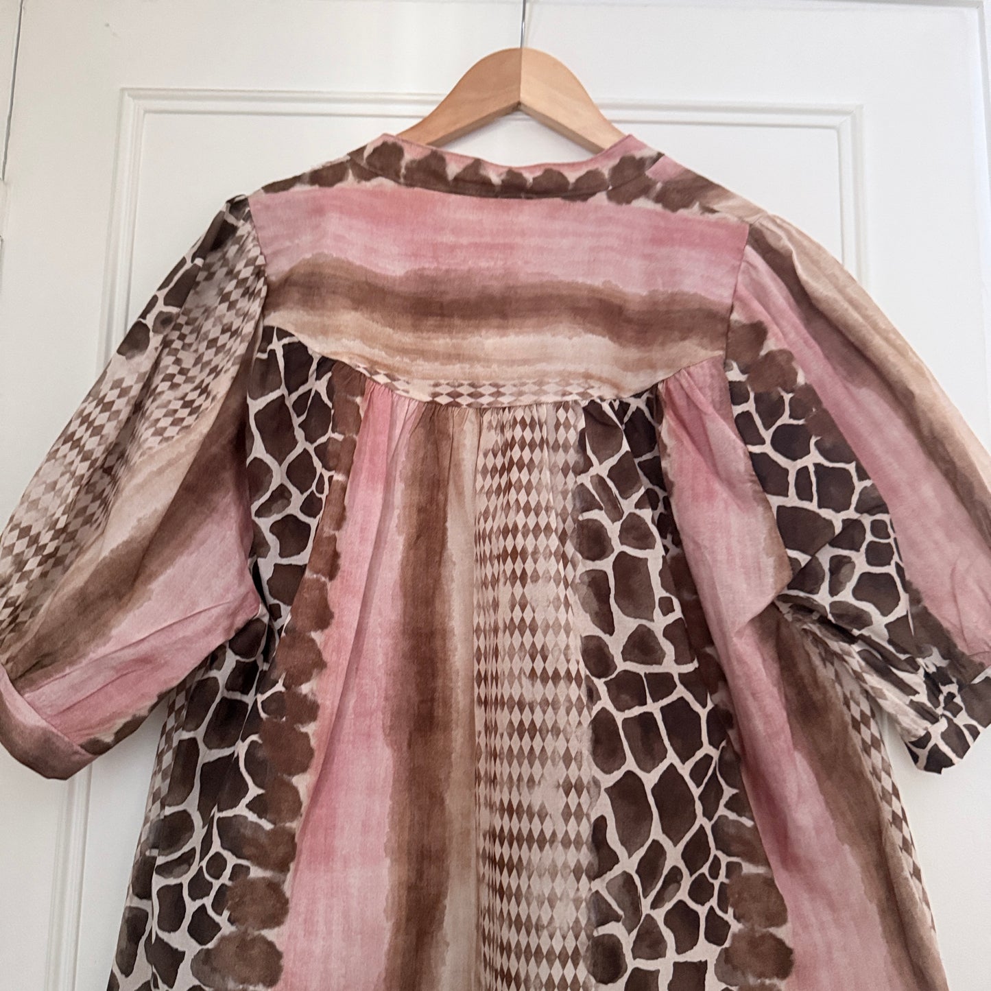 Blouse rose et marron motifs animal en coton LOUNAE