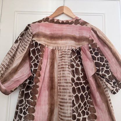 Chemise ample en coton rose et marron à imprimés patchwork – Taille unique LOUNAE