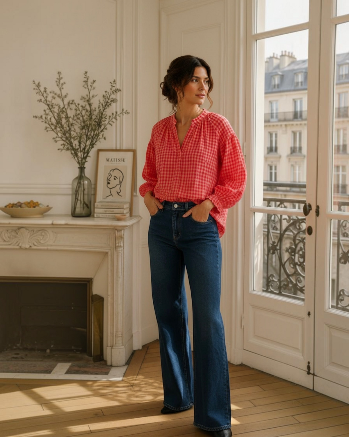 Blouse vichy corail et rose LOUNAE