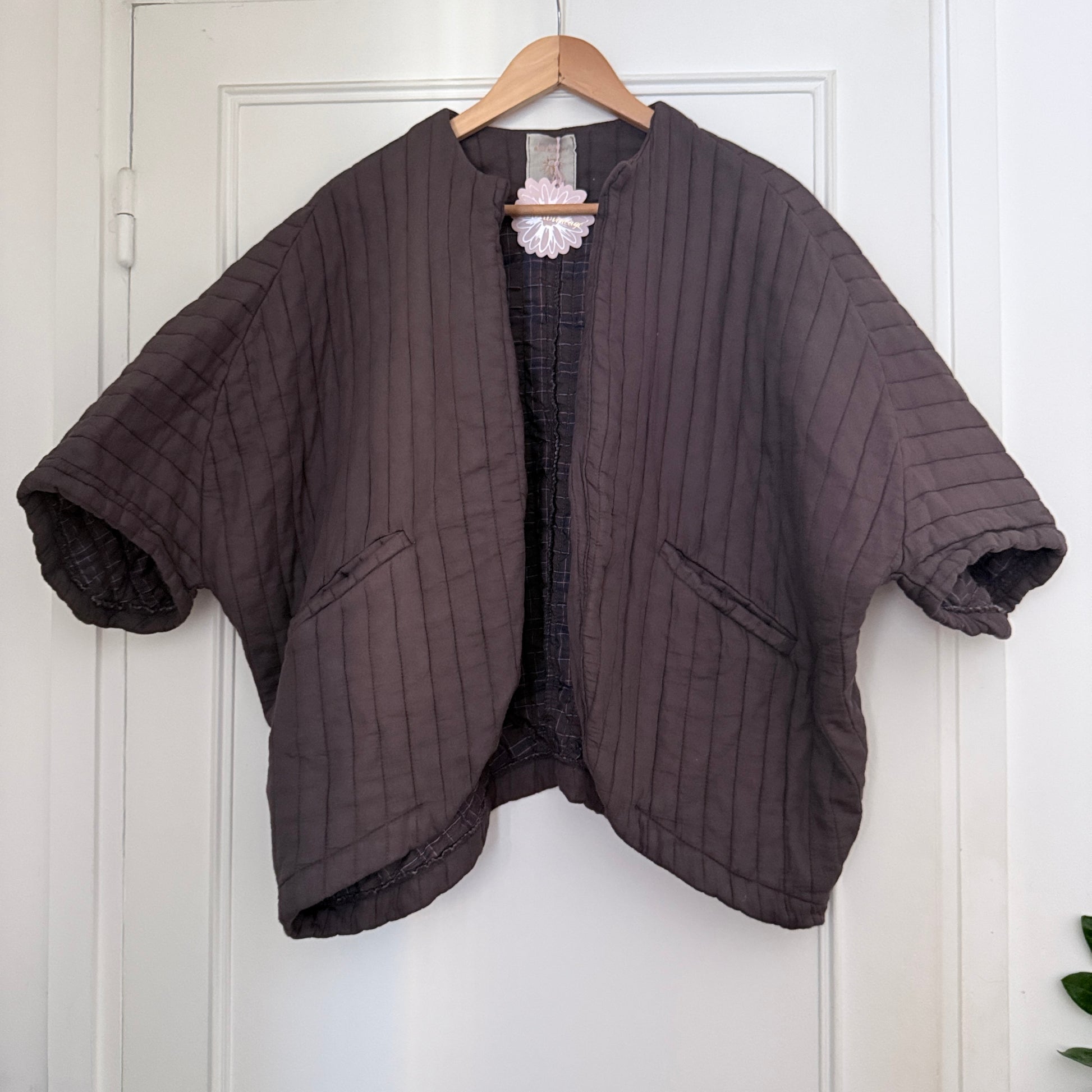 Veste kimono manches courtes marron en coton LOUNAE