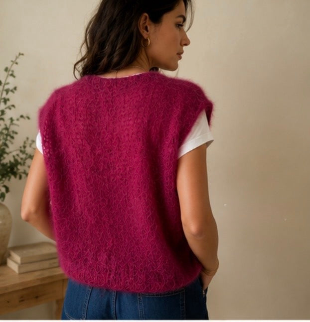 Pull prune maille aérienne 80% mohair LOUNAE