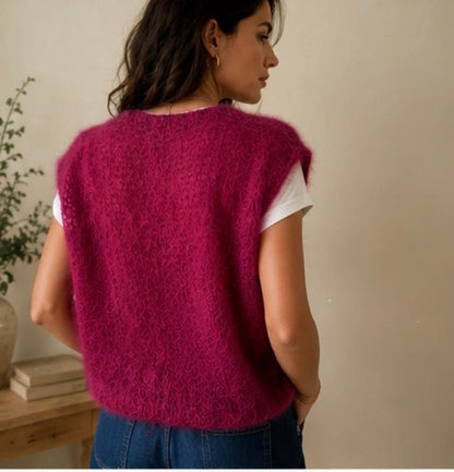 Pull prune col V LOUNAE, texture aérienne duveteuse
