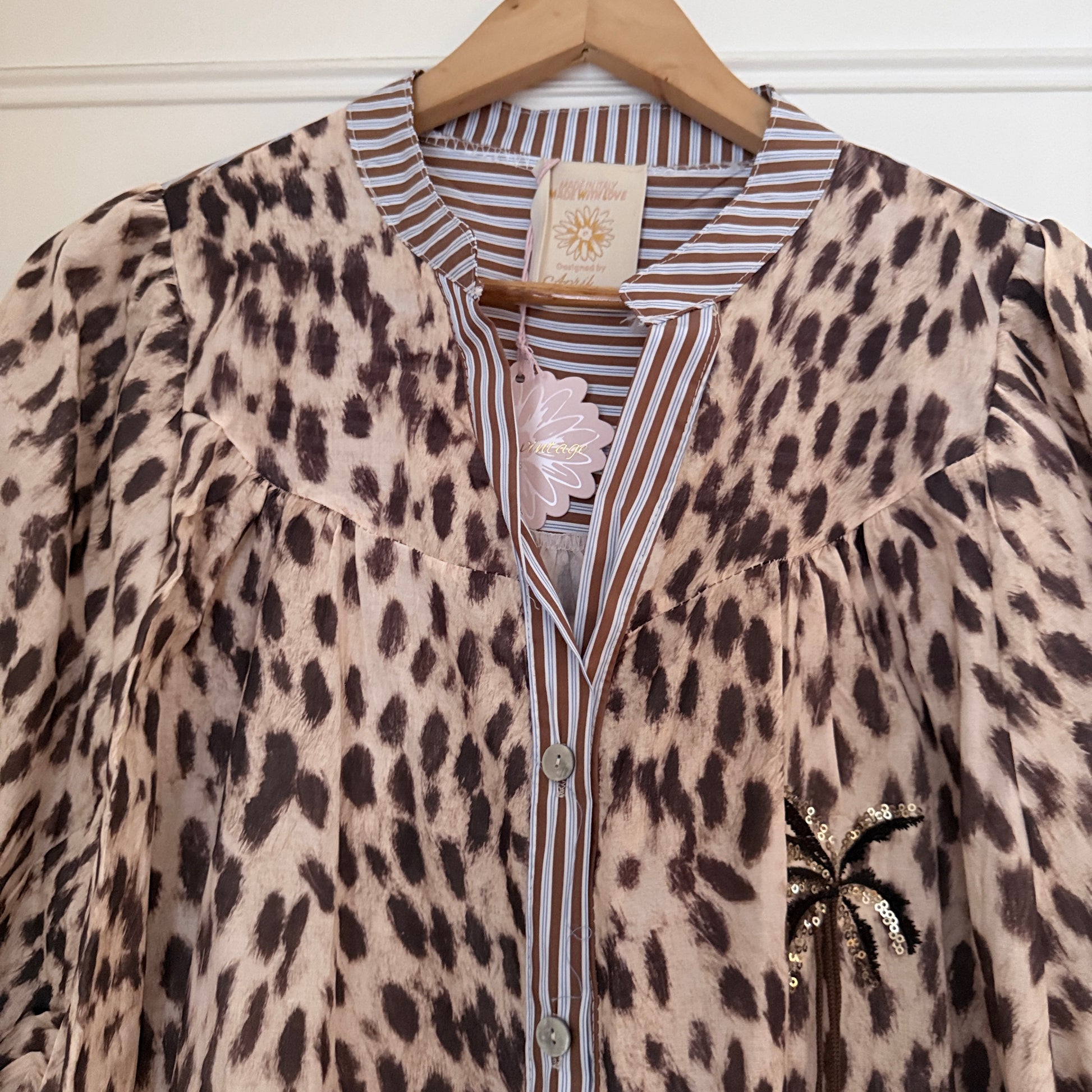 Chemise beige marron leopard manches ballon taille unique LOUNAE