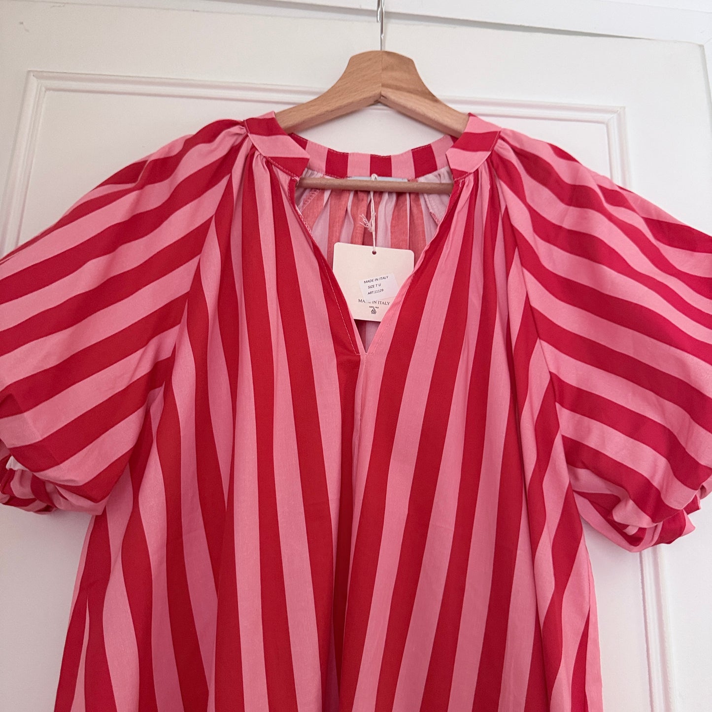 Robe rose et rouge manches ballons en coton LOUNAE