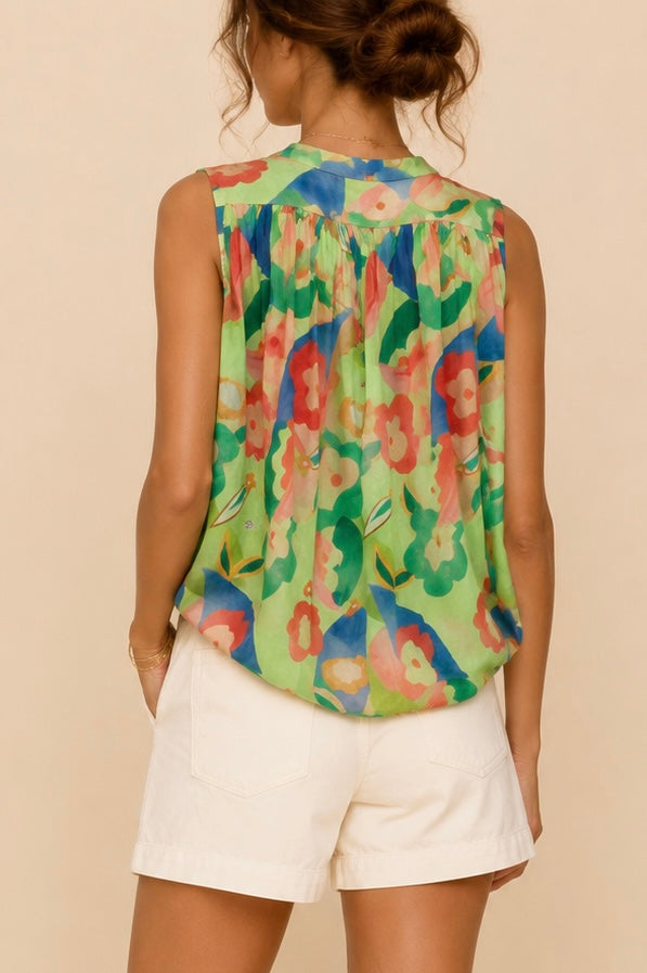 Blouse colorée verte sans manches en coton LOUNAE