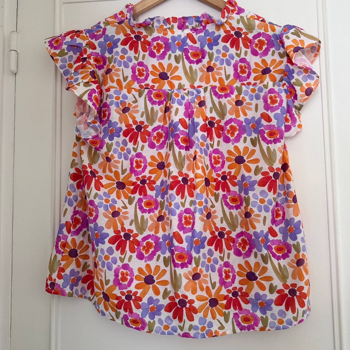 Blouse fleurie multicolore col V manches volantes LOUNAE
