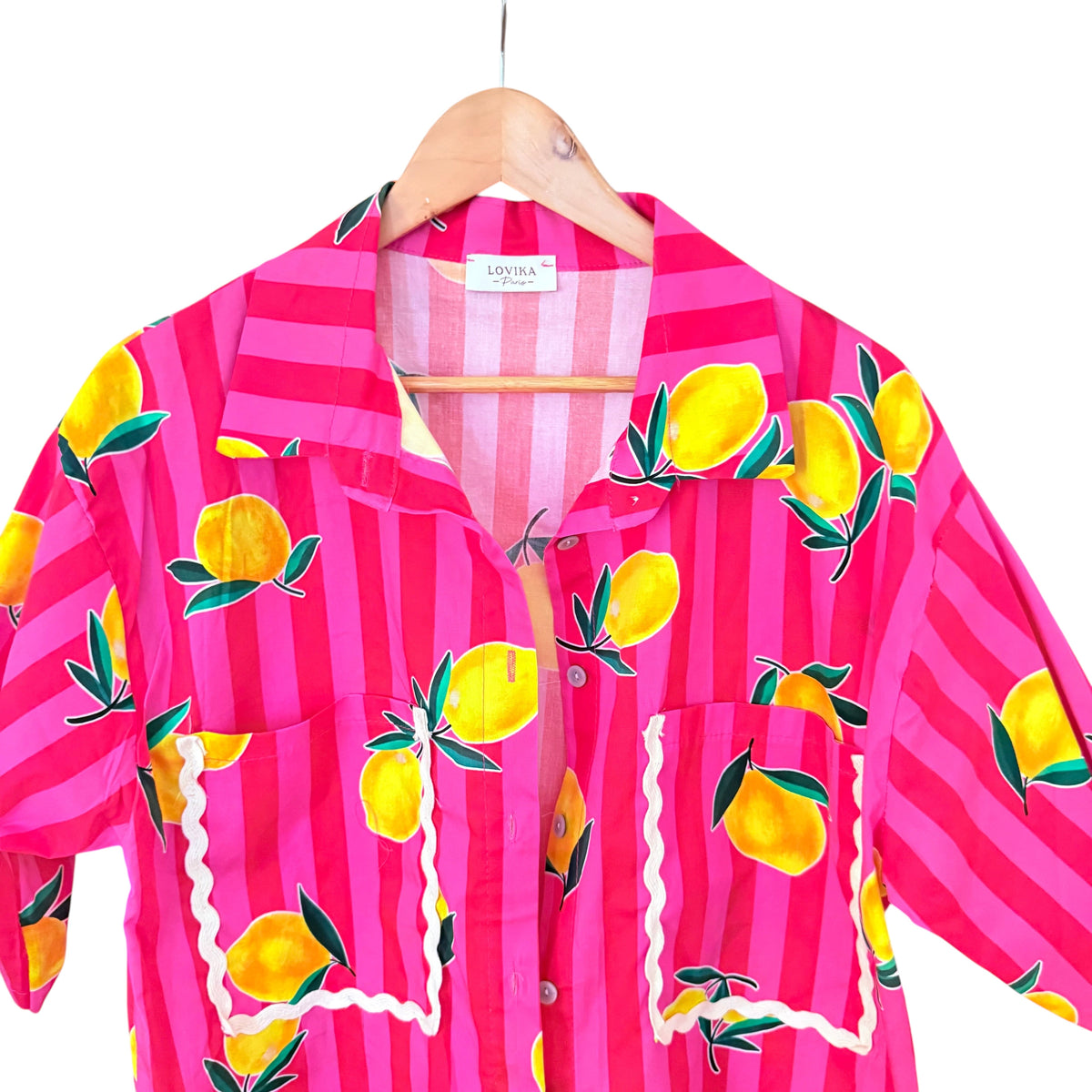 Chemise imprimé citron rayée rose LOUNAE