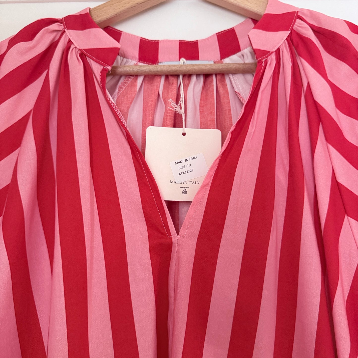 Robe rose et rouge manches ballons en coton LOUNAE