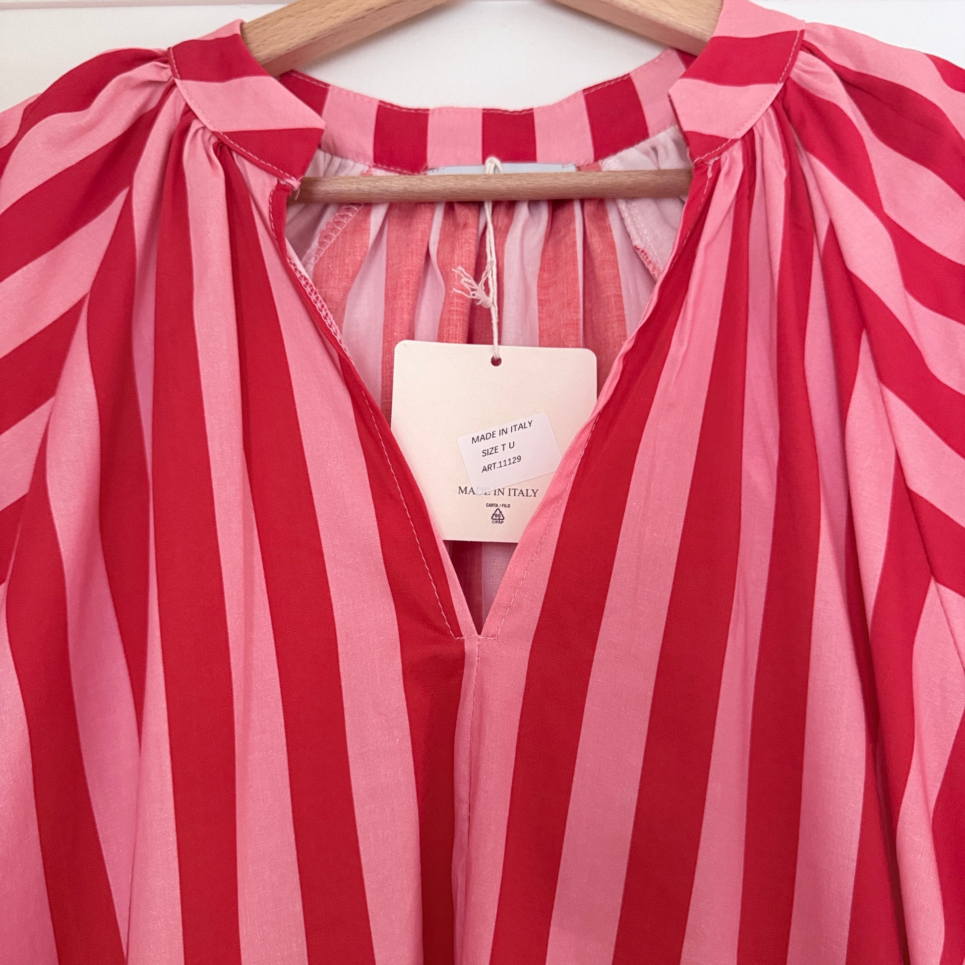 Robe rose et rouge manches ballons en coton LOUNAE