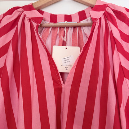 Robe rose et rouge manches ballons en coton LOUNAE