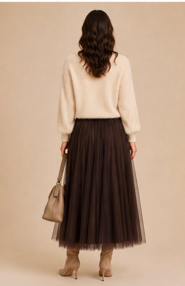 Jupe longue marron style tulle LOUNAE