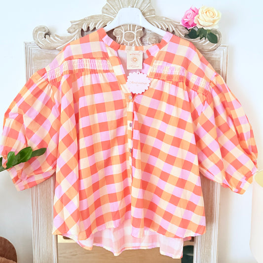 Chemise à carreaux rose et orange - April vintage