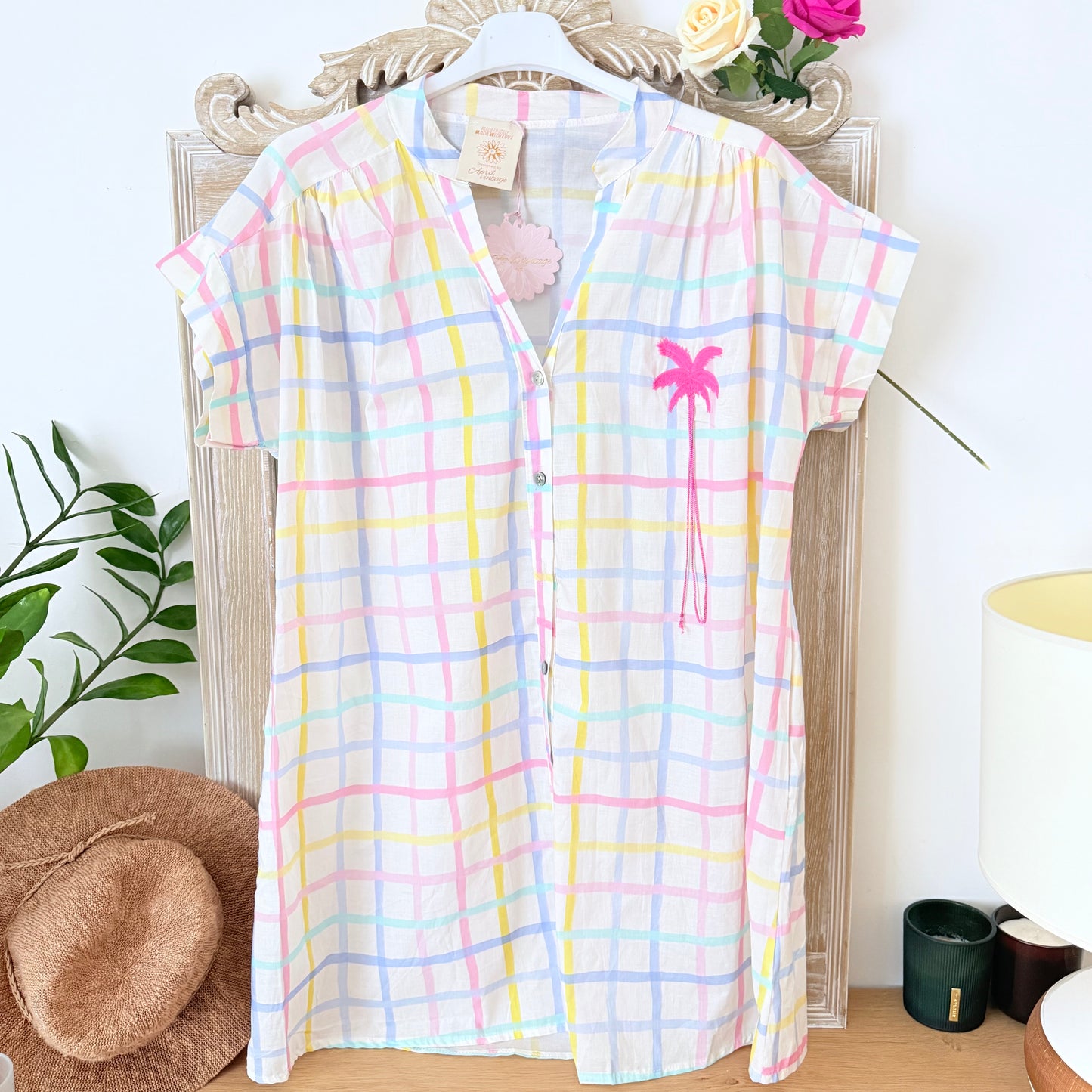 Robe blanche carreaux - April vintage