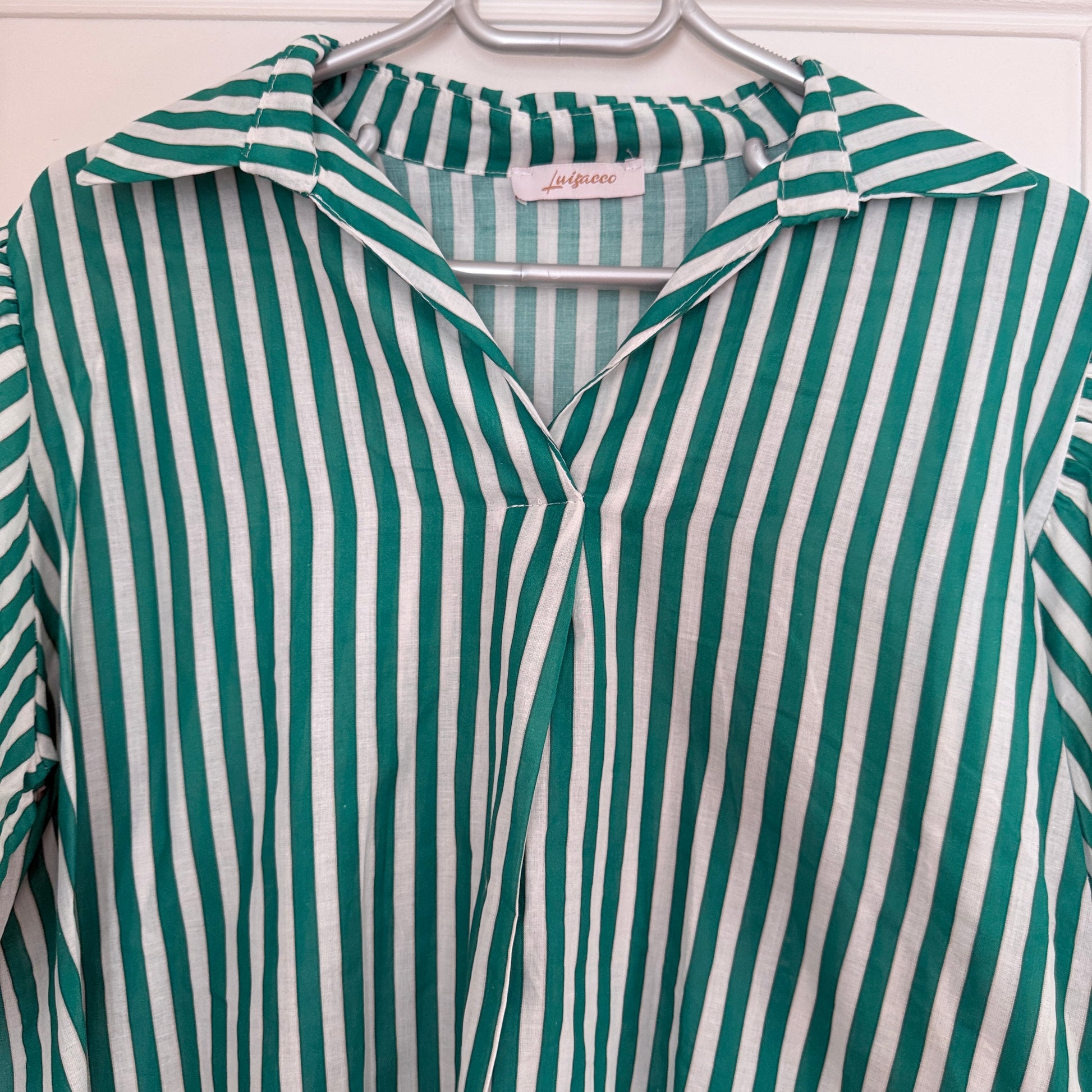 Blouse verte et blanche rayée en coton LOUNAE