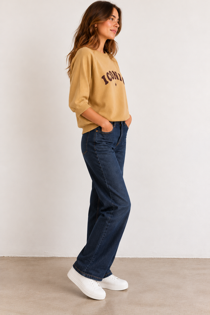 Sweat Femme Oversize Moutarde Iconic Marron – 100 % Coton LOUNAE