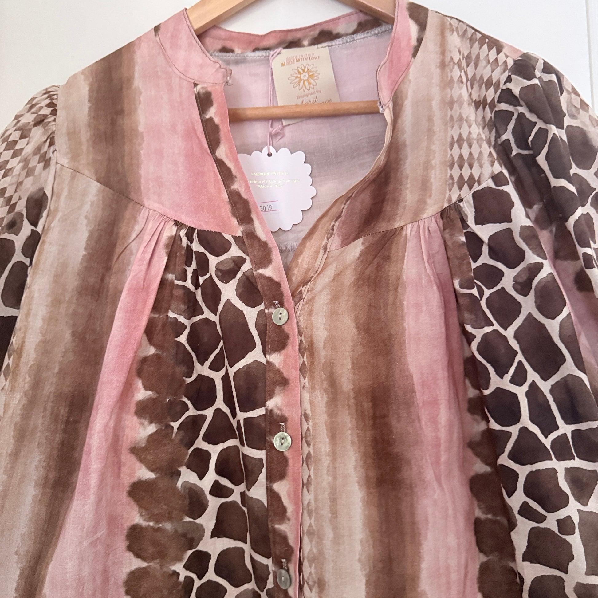 Blouse rose et marron motifs animal en coton LOUNAE