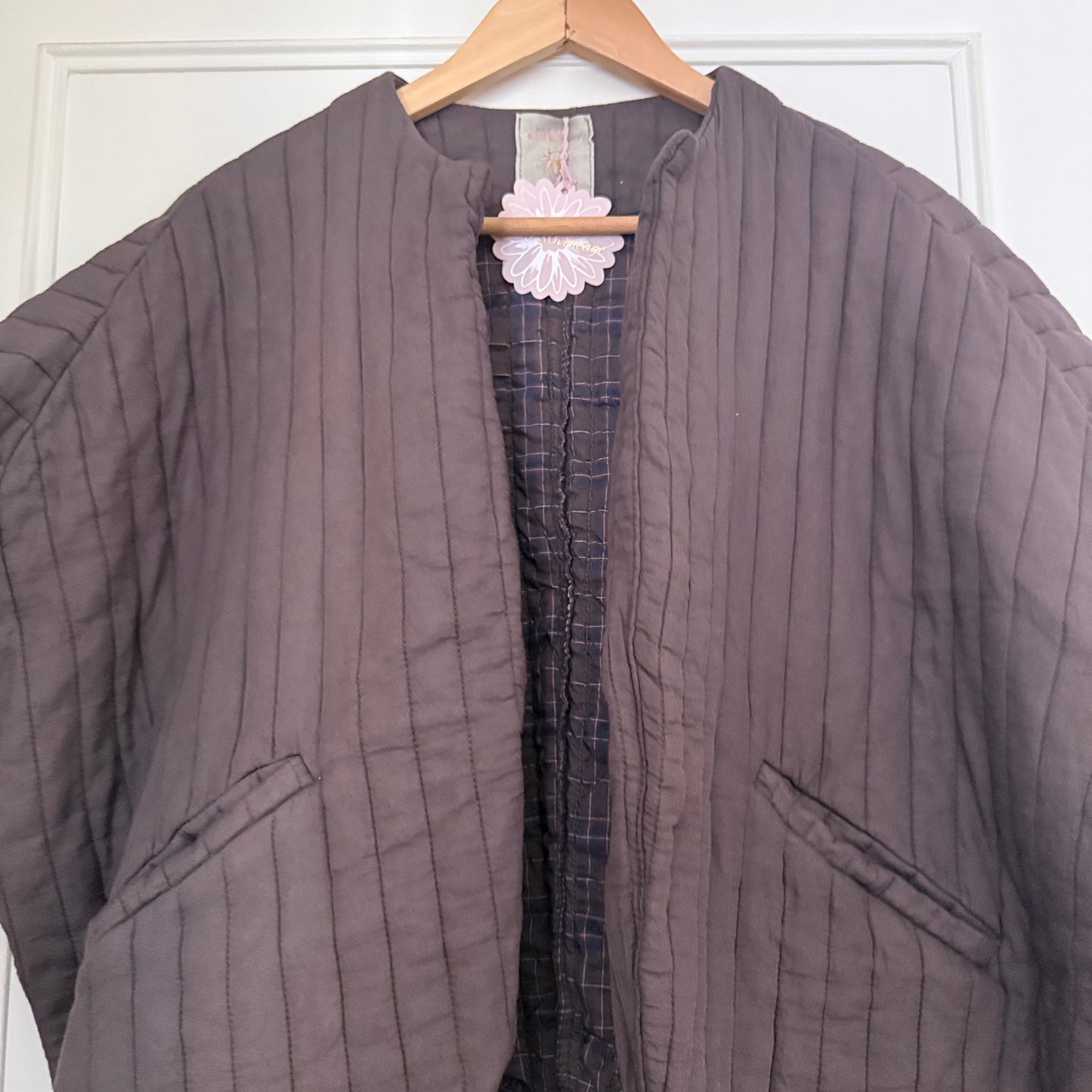 Veste kimono manches courtes marron en coton LOUNAE