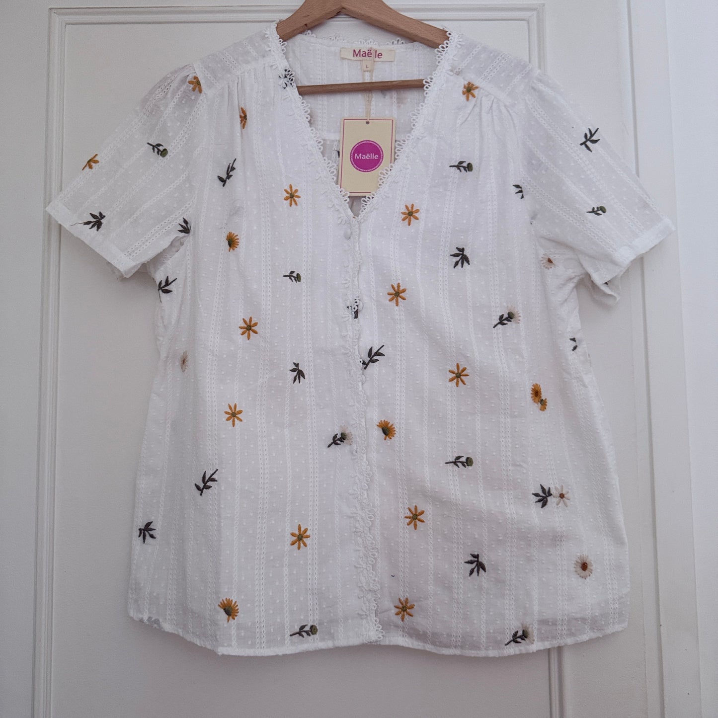 Blouse blanche broderie fleurs - Maëlle