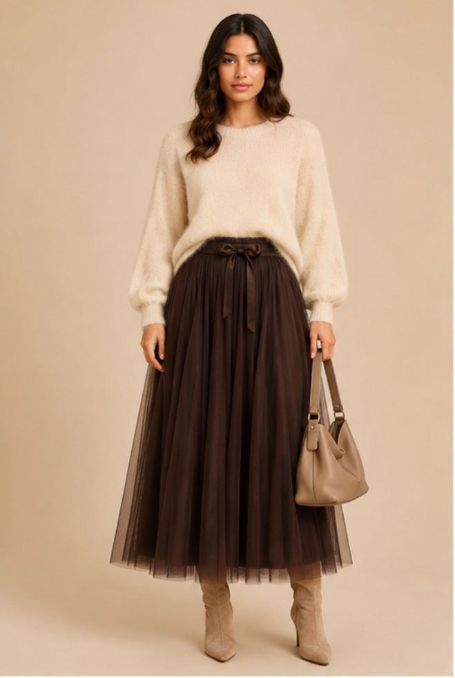 Jupe longue marron style tulle LOUNAE