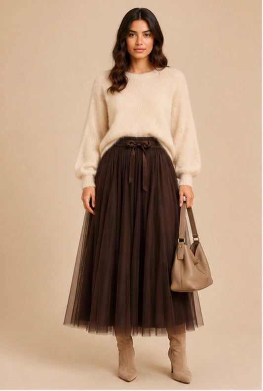 Jupe longue marron style tulle LOUNAE