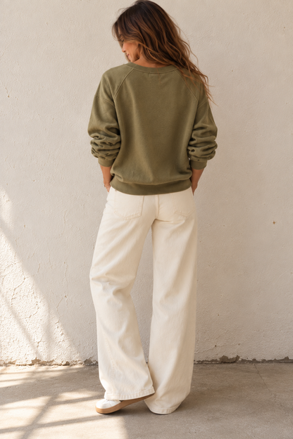 Sweat Femme Oversize Kaki Iconic Rose – 100 % Coton LOUNAE