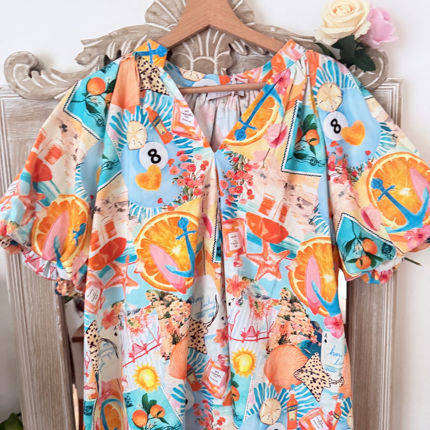 Robe courte imprimée colorée à manches bouffantes - Pohême