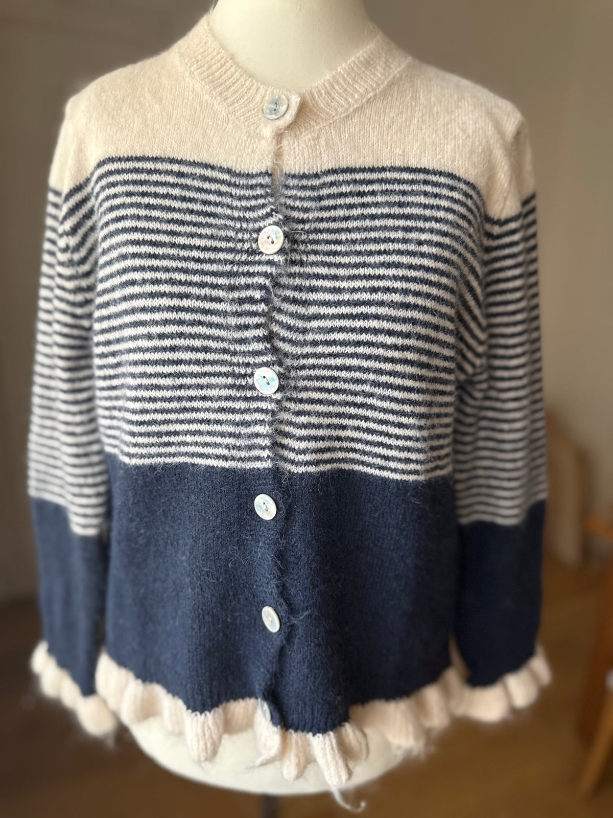 Gilet Rayé Marinière Bleu Marine et Beige LOUNAE