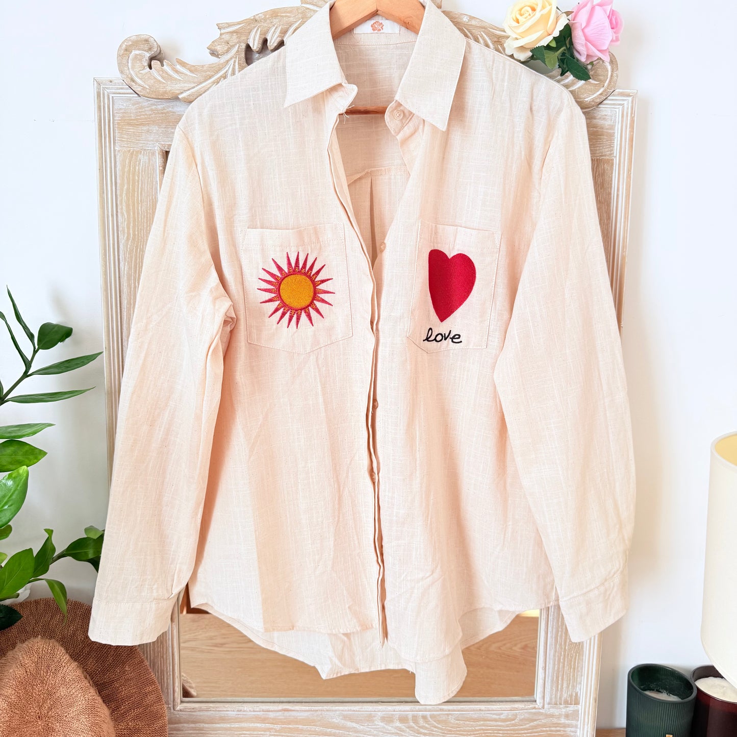 Chemise beige coton cœur et soleil - Lovena