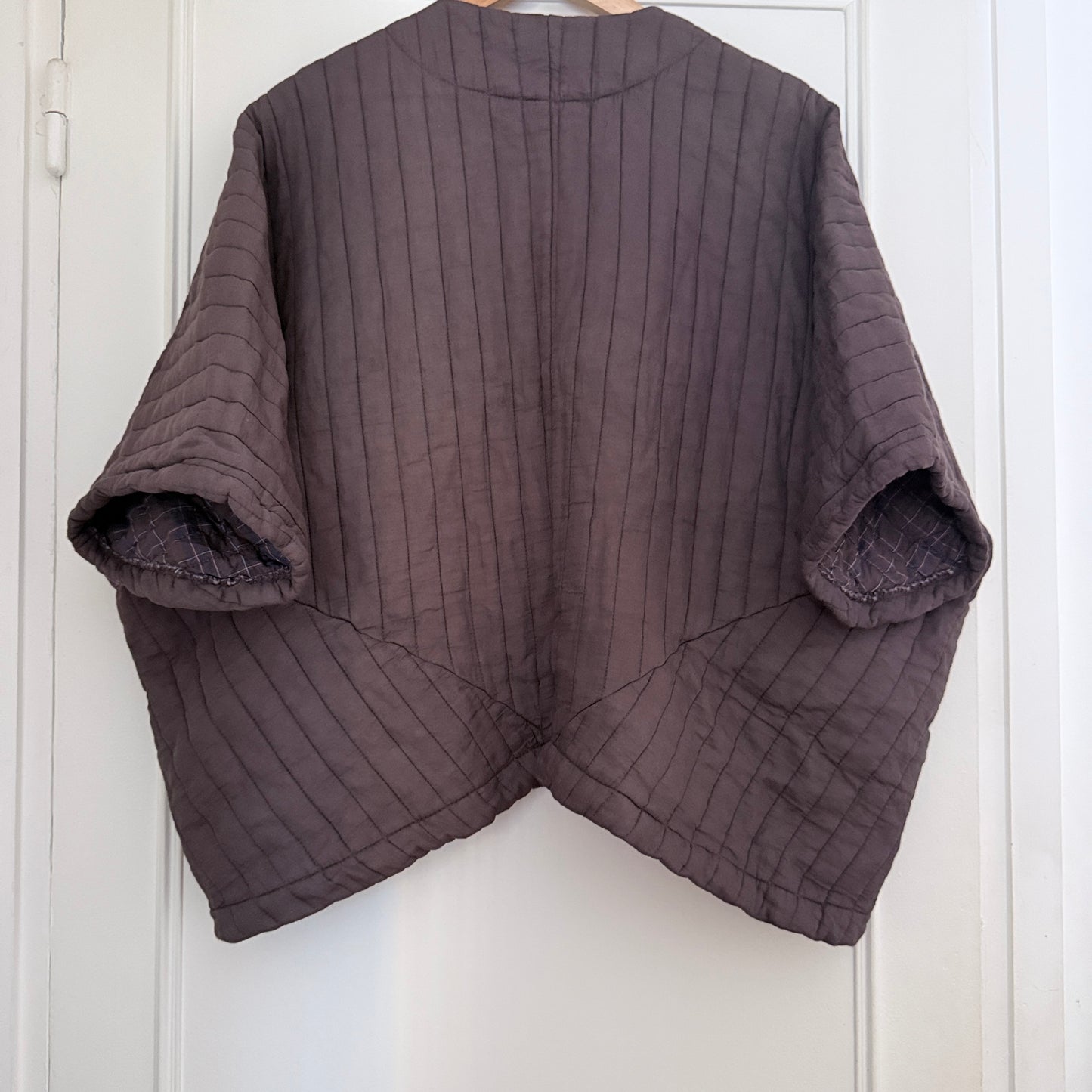 Veste kimono manches courtes marron en coton LOUNAE