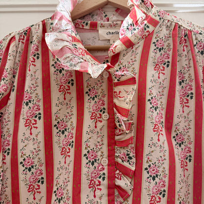 Chemise manches longues fleurie corail en coton LOUNAE
