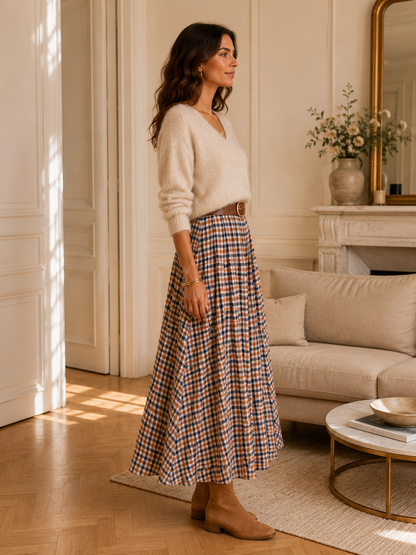 Jupe longue camel & bleue en coton LOUNAE