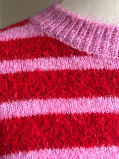Cardigan Manches Courtes Rayé Rose et Rouge LOUNAE