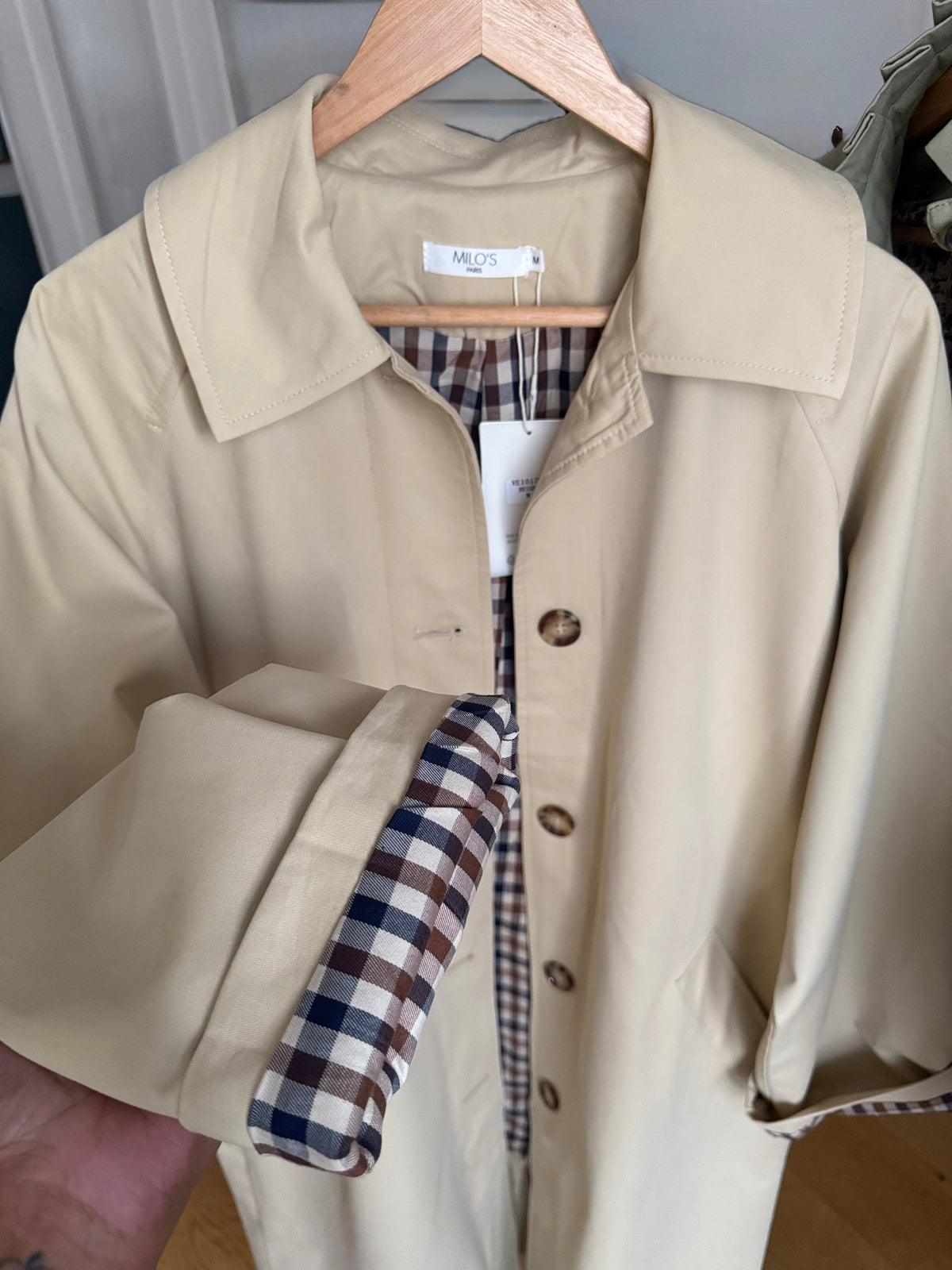 Trench long beige à carreaux LOUNAE