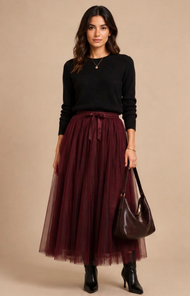 Jupe longue bordeaux style tulle LOUNAE