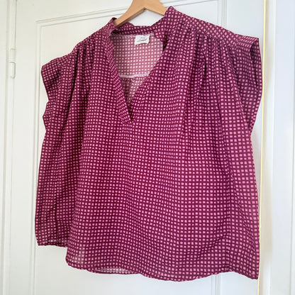 Blouse manches courtes bordeaux rose en coton LOUNAE