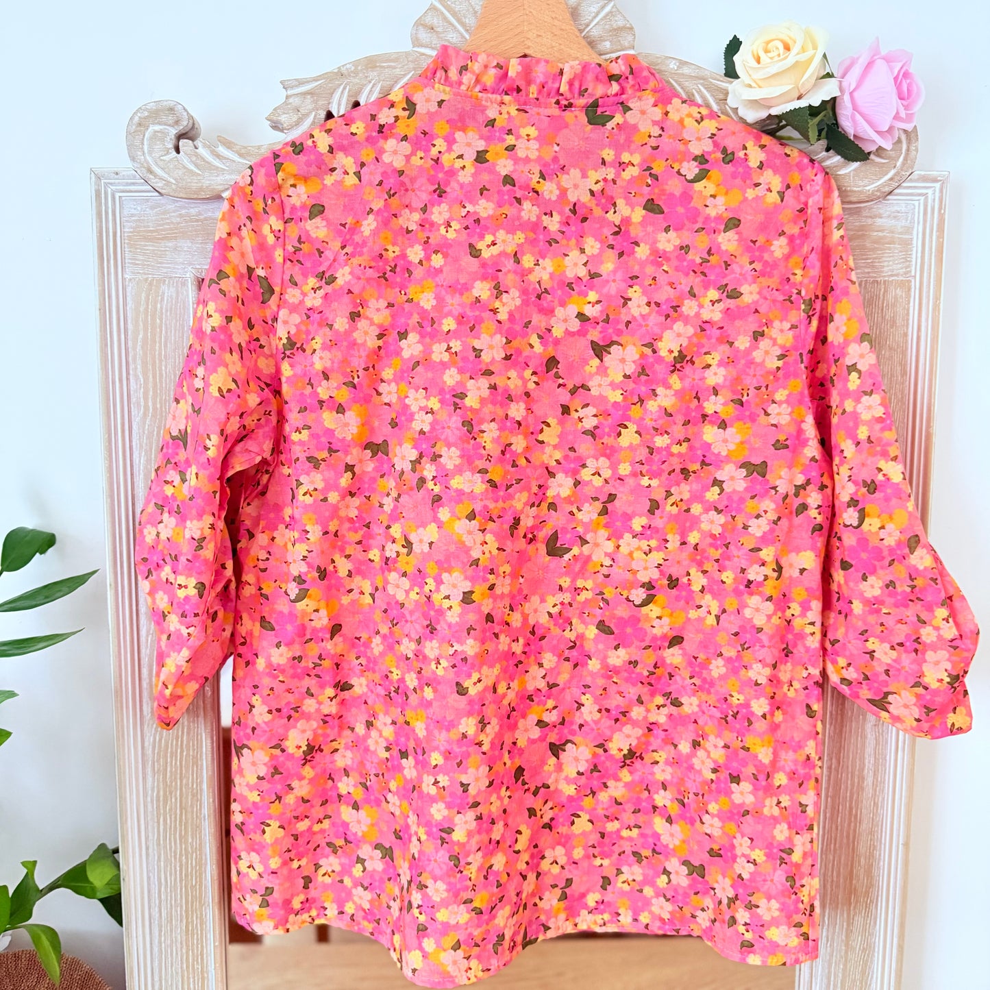 Chemise rose fleurie - April vintage