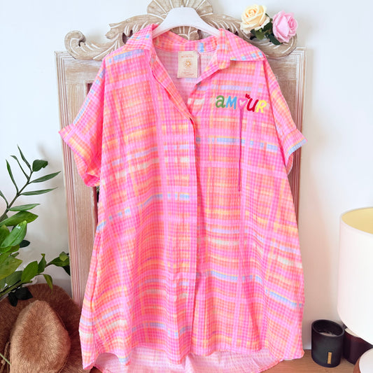 Robe rose à carreaux logo AMOUR - April vintage