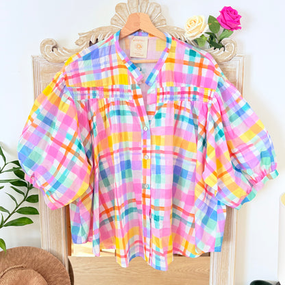 Blouse pastel à carreaux en coton LOUNAE