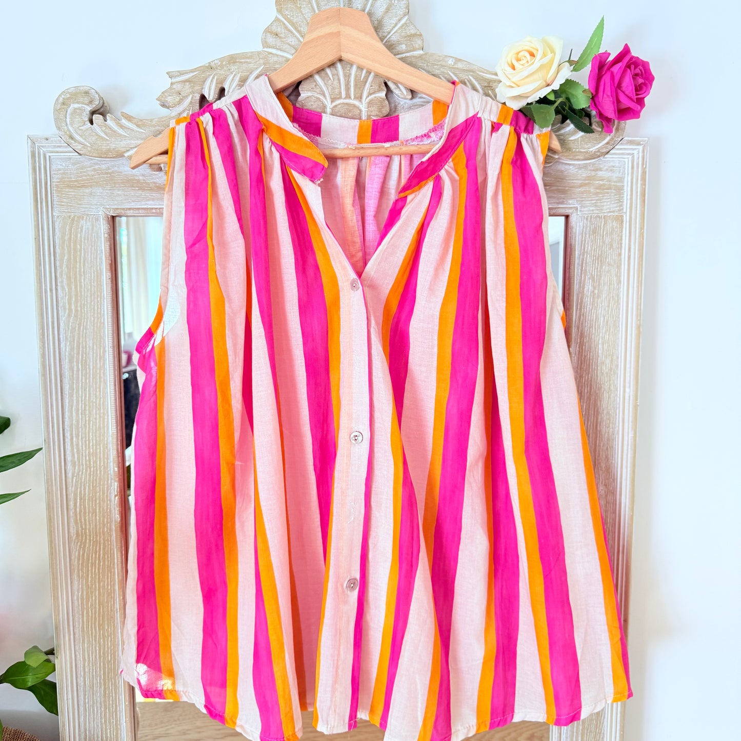 Blouse rayée rose & orange – Luizacco