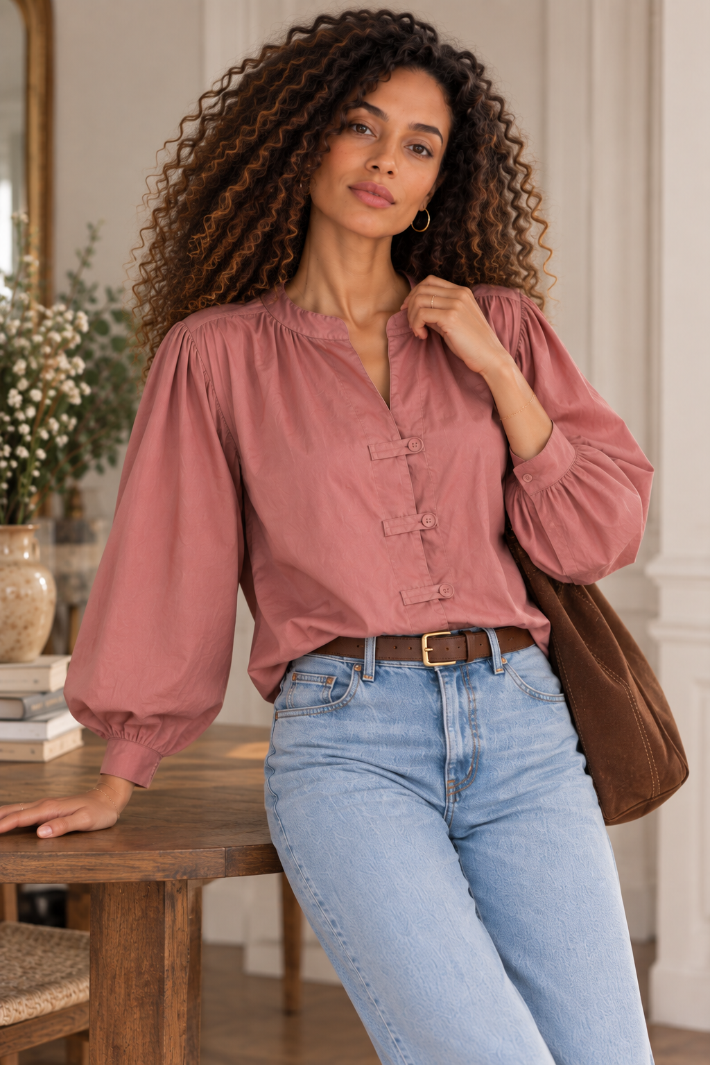 Chemise Rose Manches Ballon LOUNAE