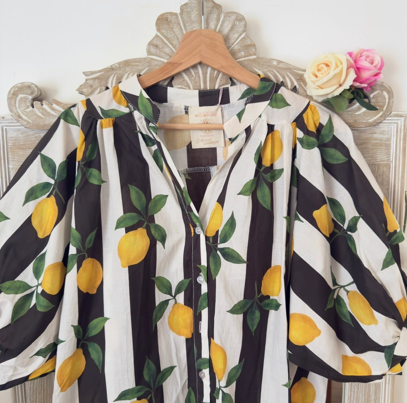 Chemise rayée citrons noire et blanche - April vintage